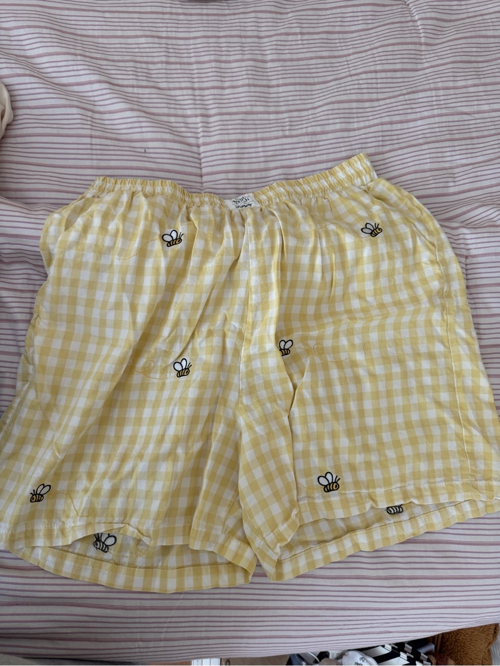 Winnie the Pooh Butter Yellow Gingham Bee Embroidered Women's Shorts